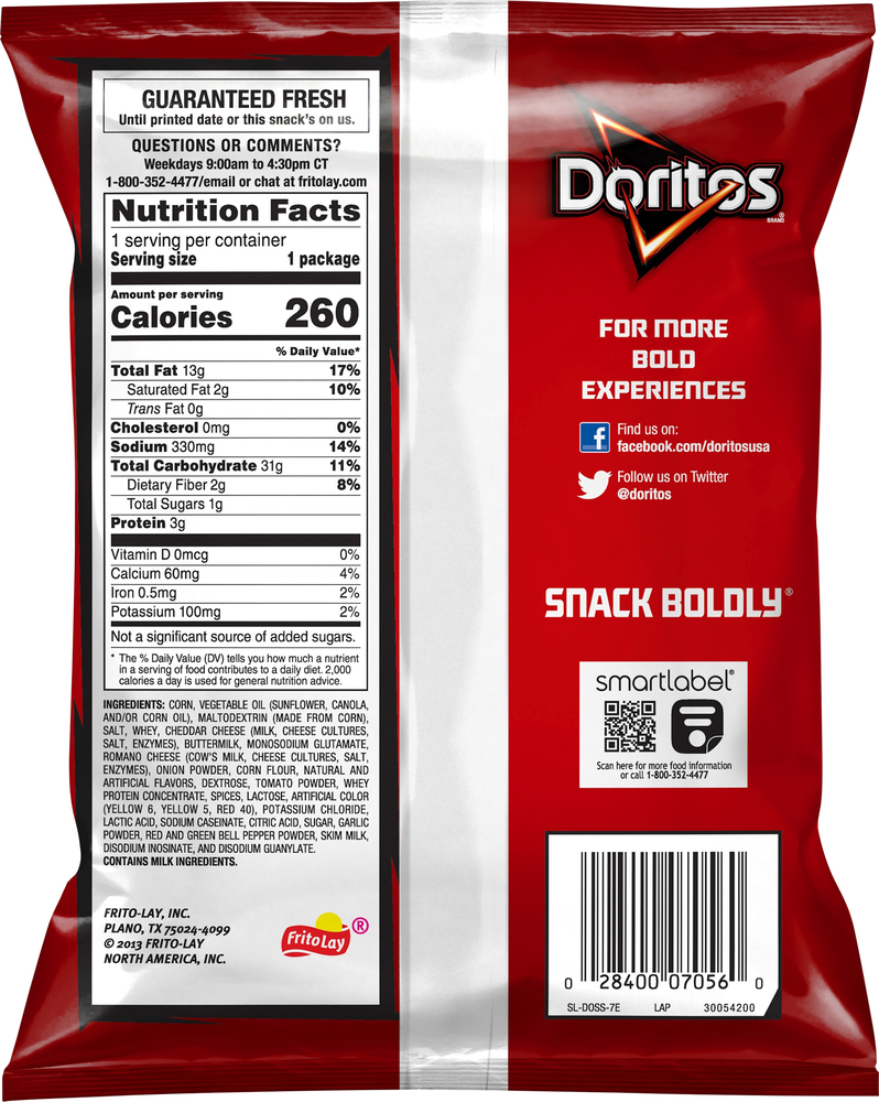 Doritos Tortilla Chips, Nacho Cheese Flavored