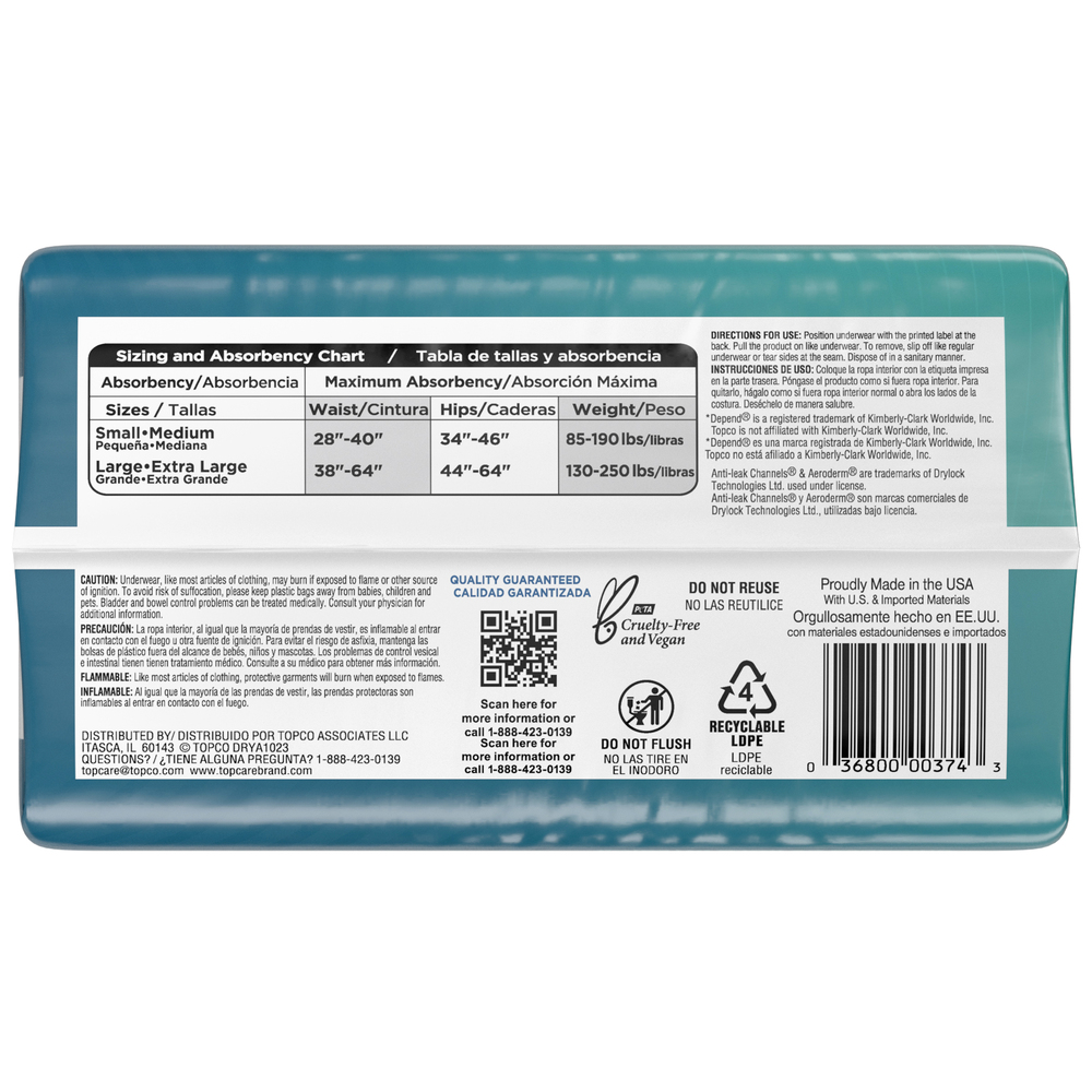 TopCare Everyday Underwear, for Men, Maximum Absorbency, Large