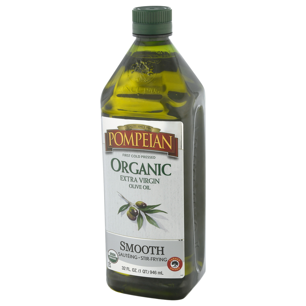 Pompeian Olive Oil, Organic, Extra Virgin, SmoothFrontRightElevated