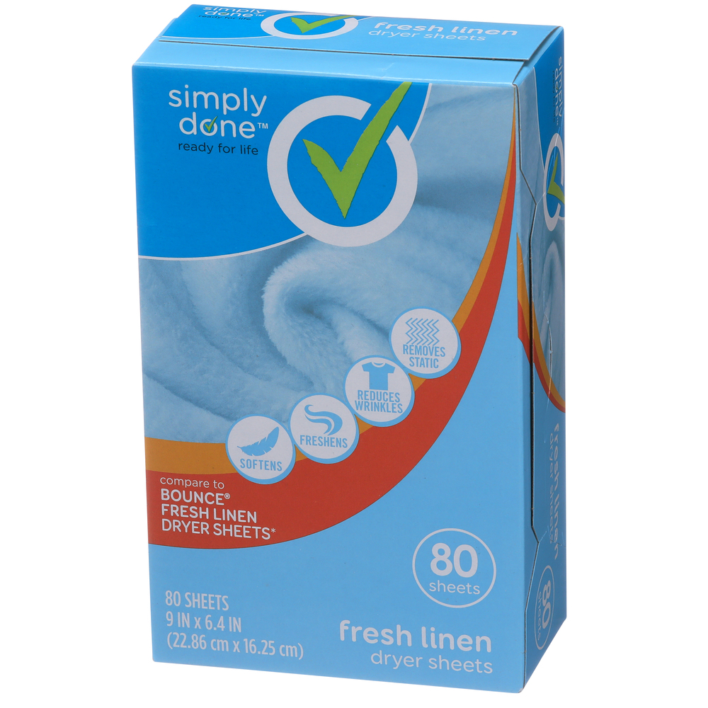 Simply Done Dryer Sheets, Fresh LinenFrontRightElevated
