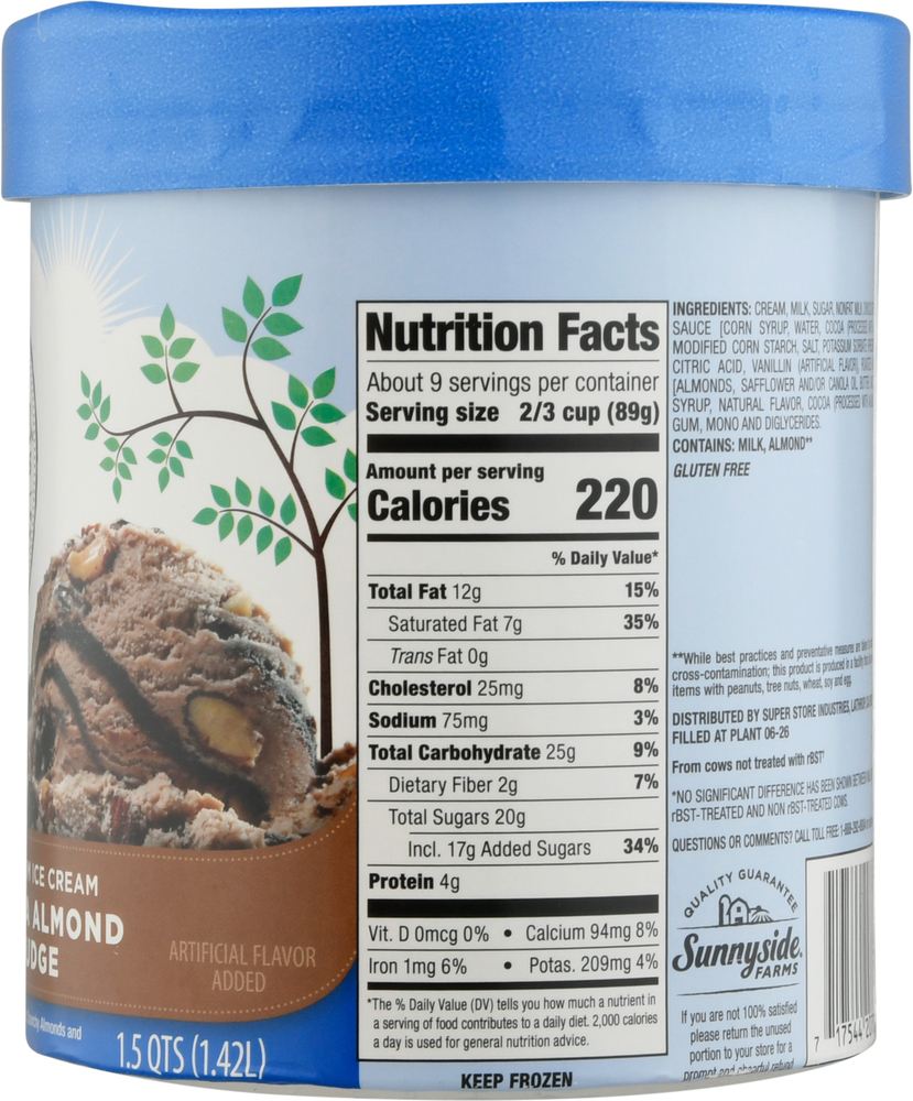 Sunnyside Farms Ice Cream, Mocha Almond Fudge, Premium