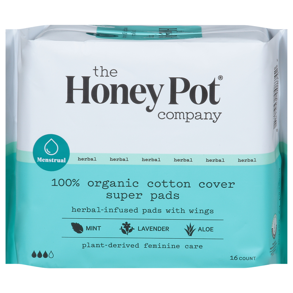 Honey Pot Pads, Organic, Herbal Infused, Super, with Wings - 16 count