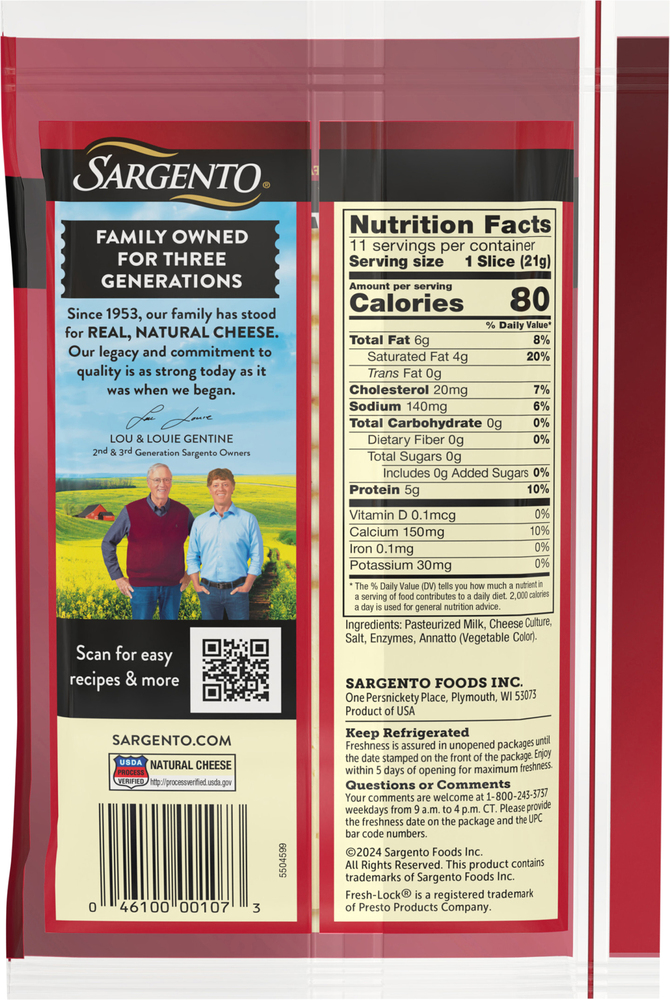 Sargento Sliced Cheese, Natural, MuensterPlanogramBack
