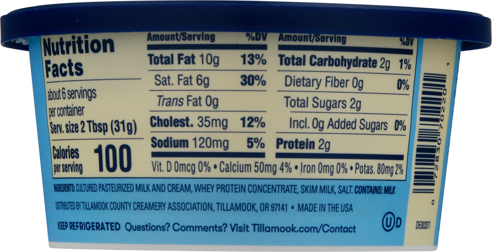 Tillamook Cream Cheese Ingredients