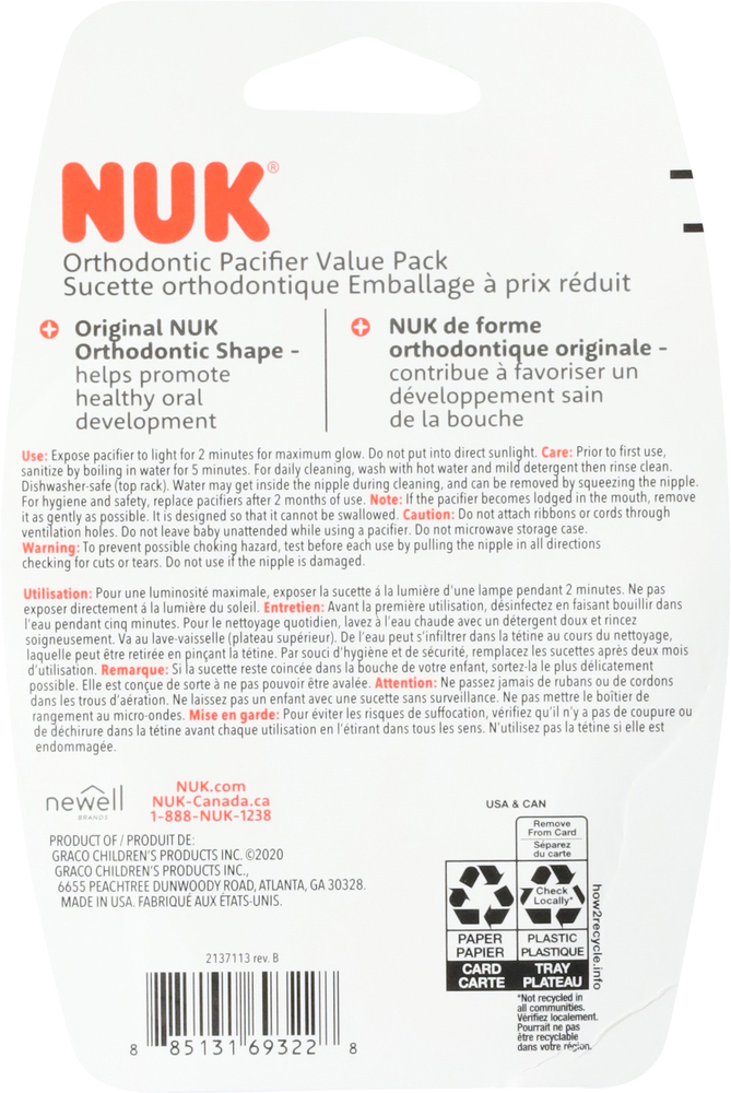 Nuk Pacifiers, Orthodontic, 0-6 m, Value Pack