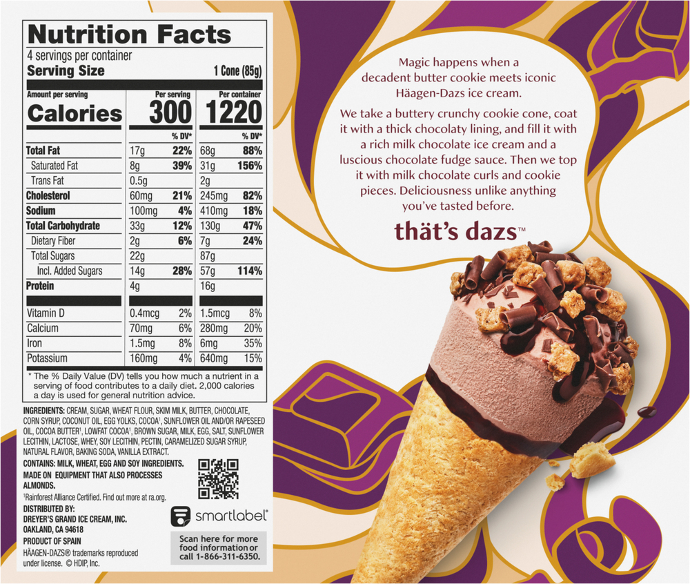 HaagenDazs Ice Cream Cones, Chocolate, Butter Cookie ConePlanogramBack