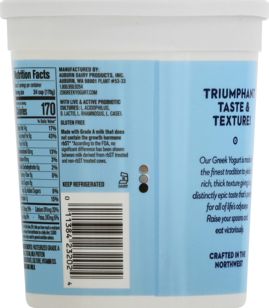 Zoi Yogurt, Greek, Plain, Traditional StylePlanogramBack