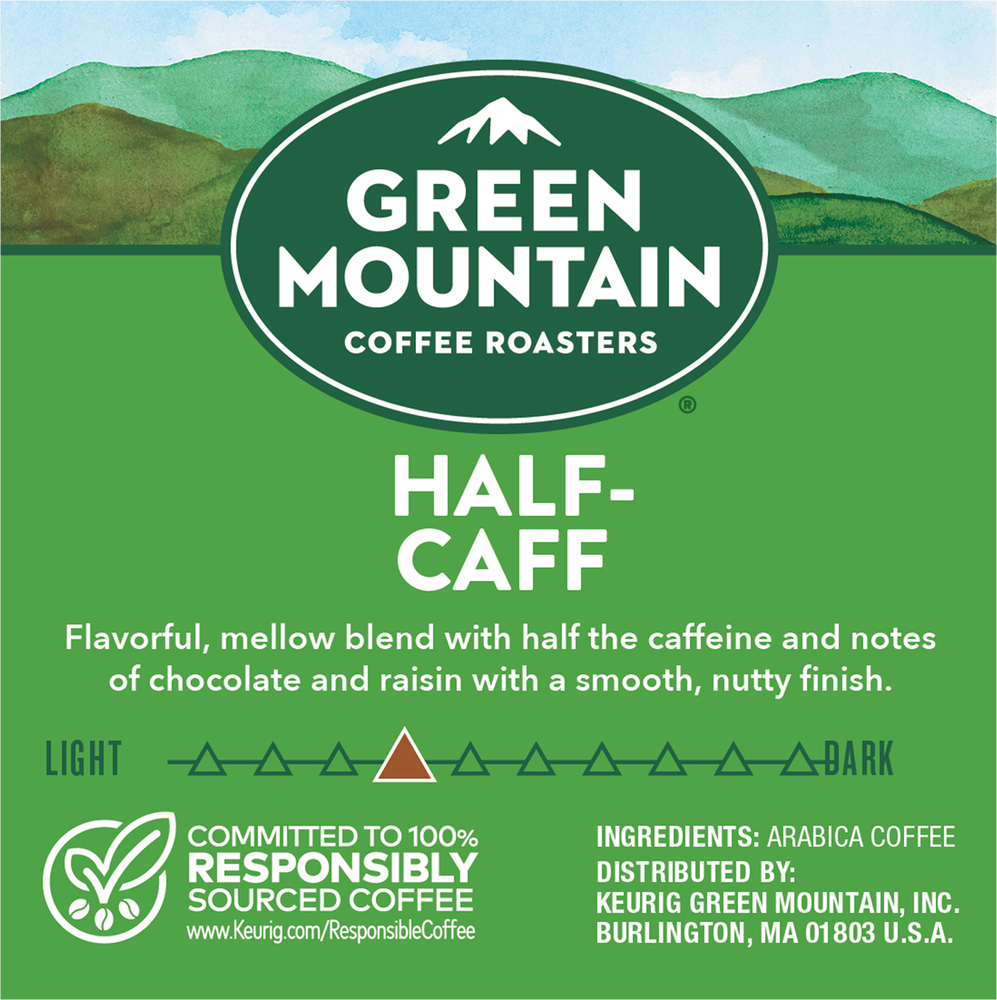 Green Mountain Coffee 100 Arabica Medium Roast Half Caff K Cup Pods