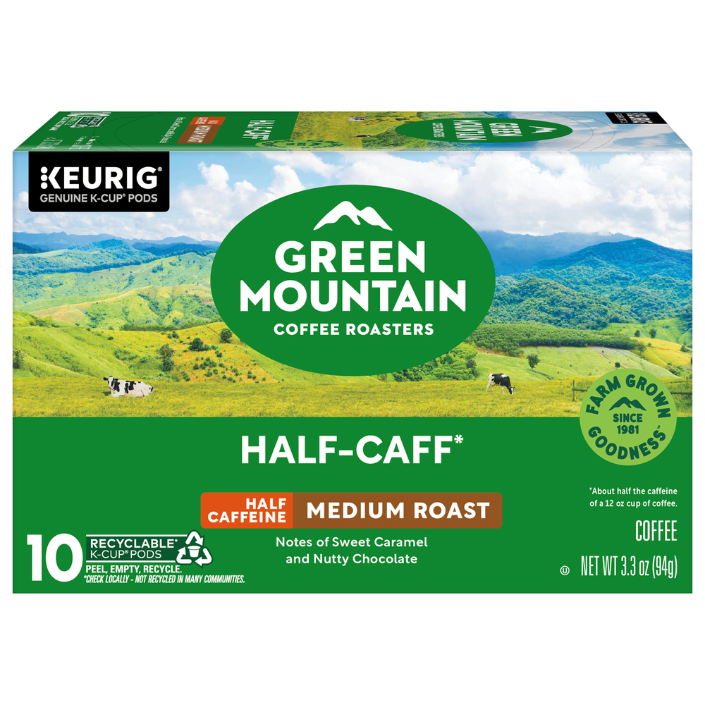 Green Mountain Coffee Roasters K-Cup Pods Half Caffeine Medium Roast ...