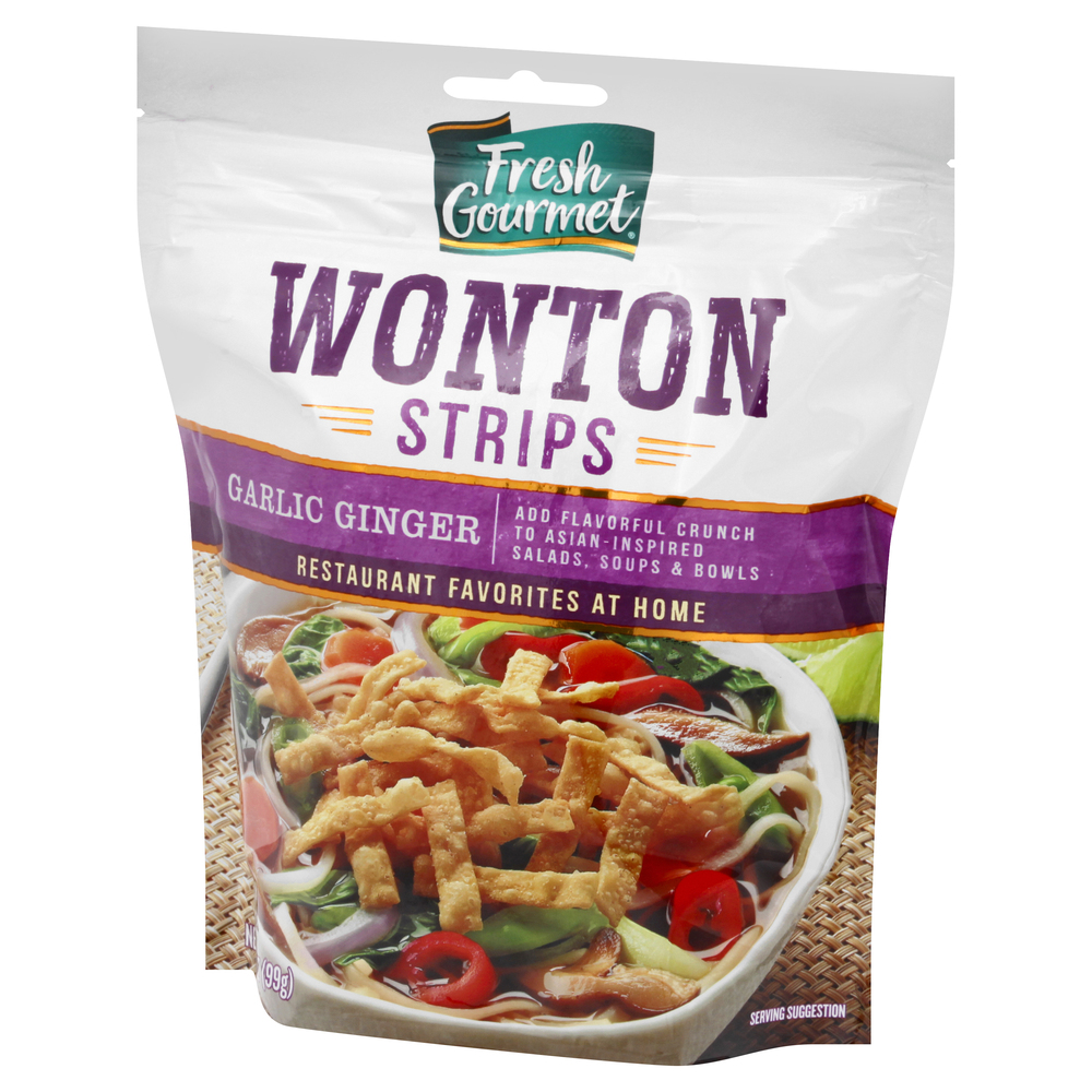 Fresh Gourmet Wonton Strips, Garlic Ginger-Front-Right-Elevated