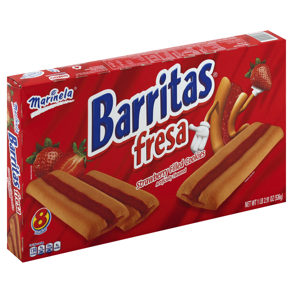 Marinela Barritas Filled Cookies, Strawberry, 8 Pack