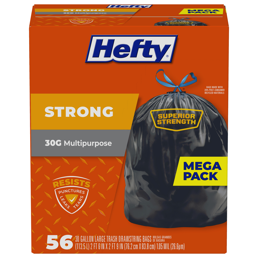 Hefty 39 Gallon Extra Large Drawstring Strong Trash Bags Extra Large 10 Ea, Trash Bags