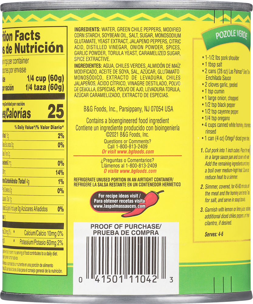 Las Palmas Enchilada Sauce, Green Chile, MildPlanogramBack