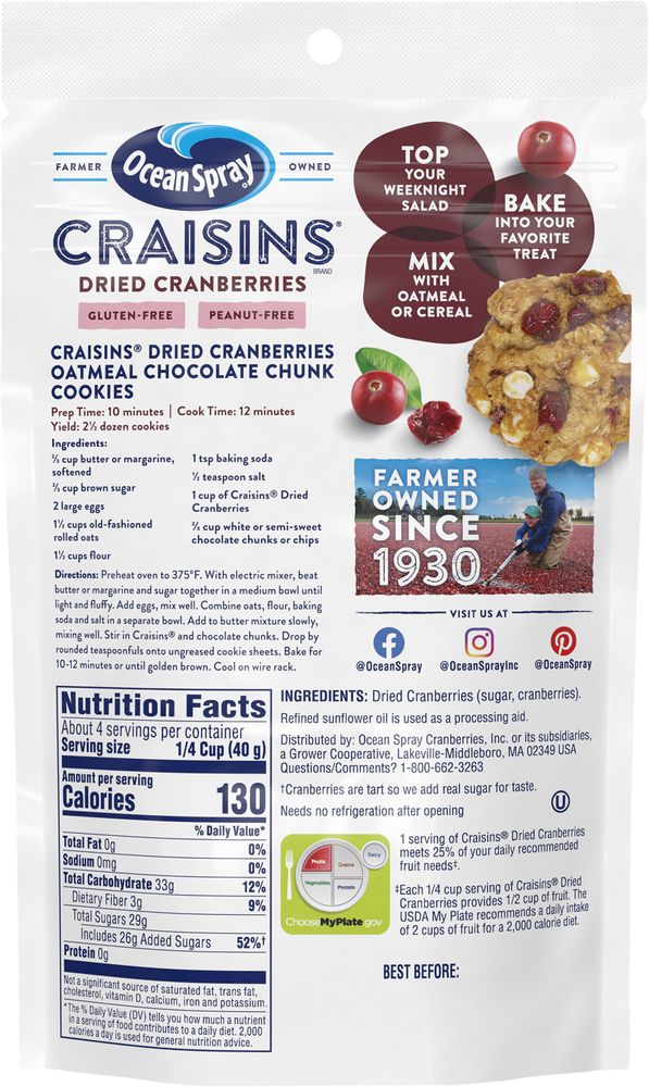 Ocean Spray Craisins Cranberries Dried The Original