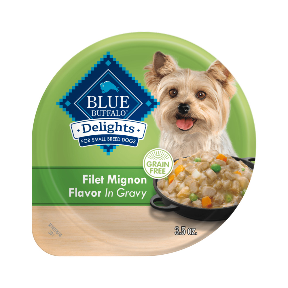 Blue Buffalo BLUE Delights Natural Adult Small Breed Wet Dog Food Cup Filet Mignon Flavor in Hearty Gravy 3.5 oz