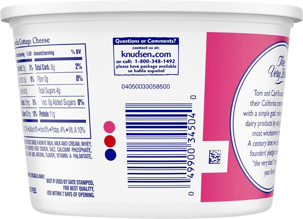 Knudsen Cottage Cheese, Low Fat, 2 Milkfat, Small CurdPlanogramBack