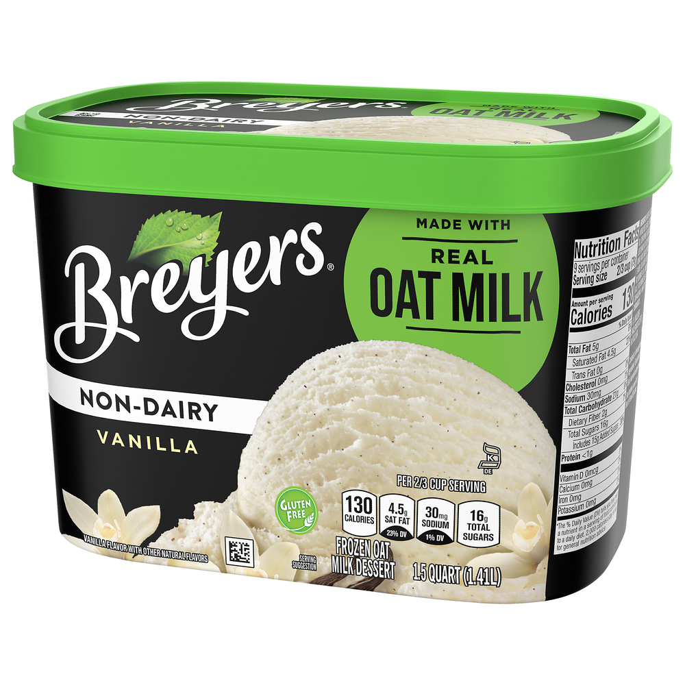 Breyers Frozen Oat Milk Dessert, NonDairy, VanillaFrontRightElevated