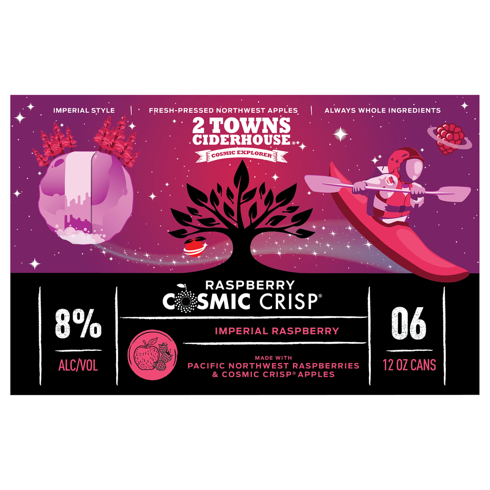 Starfall Cider Raspberry 2 Towns Ciderhouse Cosmic Crisp Cider, Raspberry, 6-Pack-Main