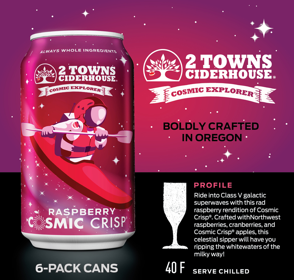2 Towns Ciderhouse Cosmic Crisp Cider, Raspberry, 6-Pack