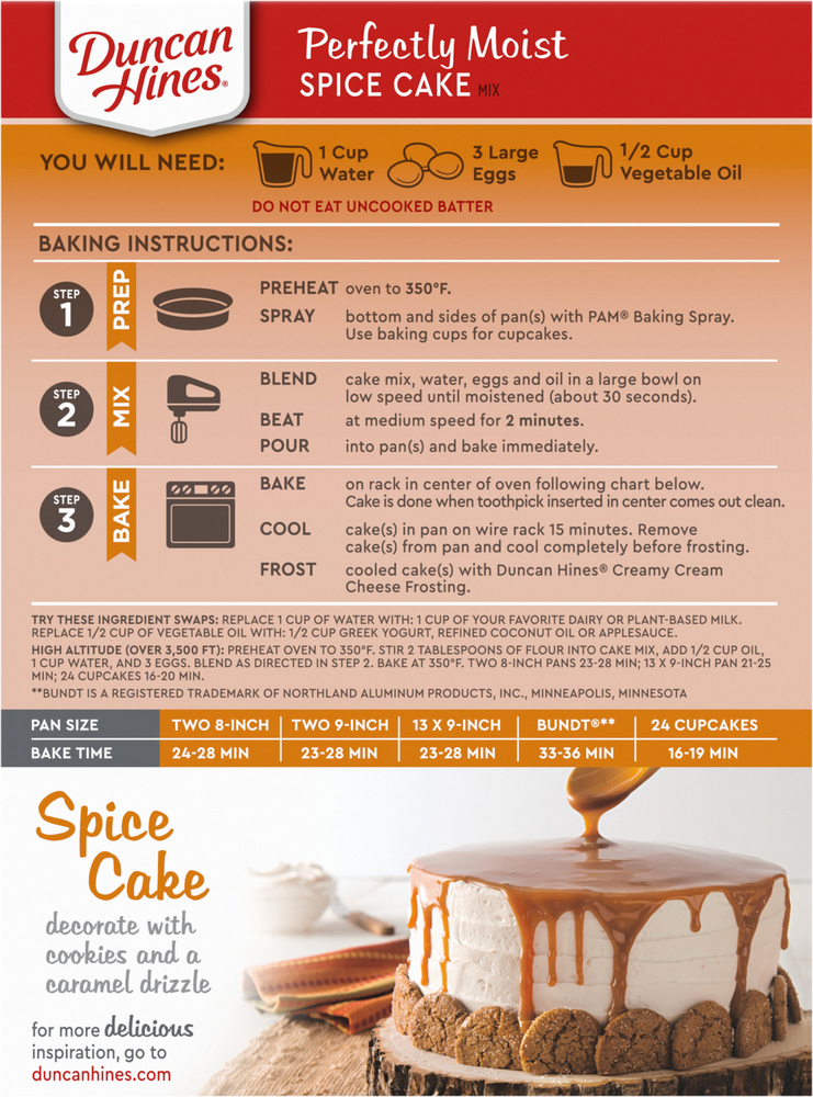 Duncan Hines Signature Cake Mix, Spice Cake, Perfectly MoistPlanogramBack