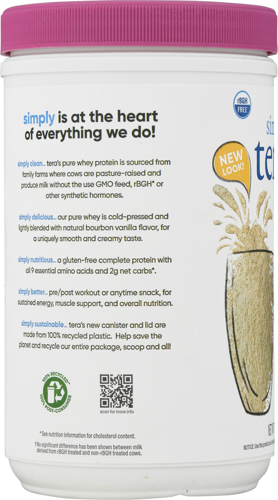 Simply Tera's Whey Protein, Pure, Bourbon Vanilla