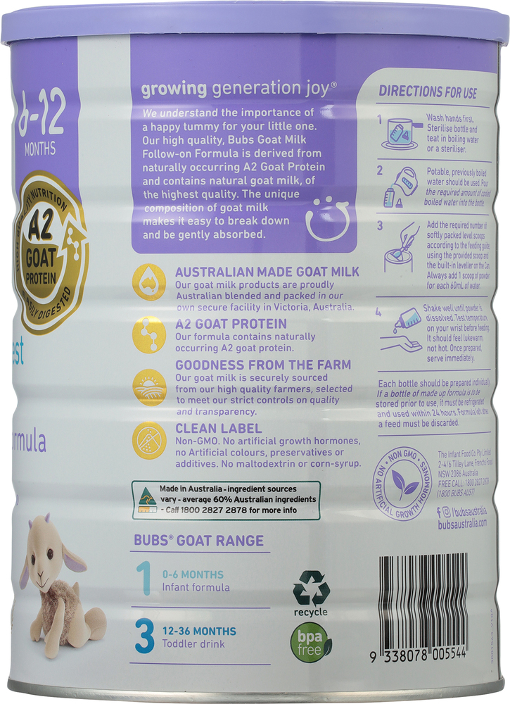 Bubs® Easy- digest Goat Milk Follow-on Formula Stage 2