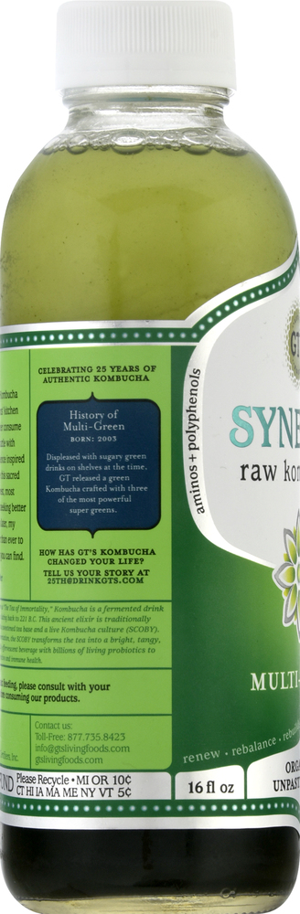 GTs Synergy Raw Kombucha, Multi-Green
