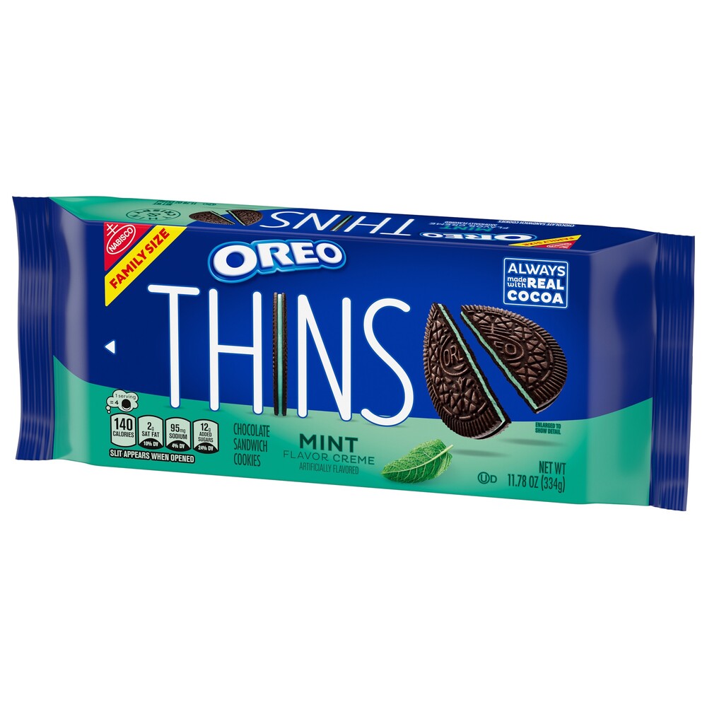 OREO Thins Mint Creme Chocolate Sandwich Cookies, Family Size, 11.78 oz ...