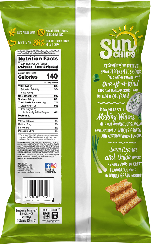 Sun Chips Whole Grain Snacks, French OnionPlanogramBack