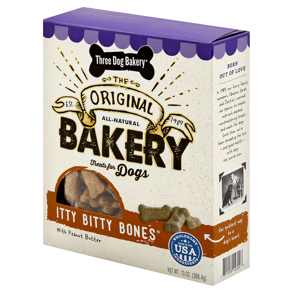 Three Dog Bakery Treats for Dogs Itty Bitty Bones with Peanut Butter
