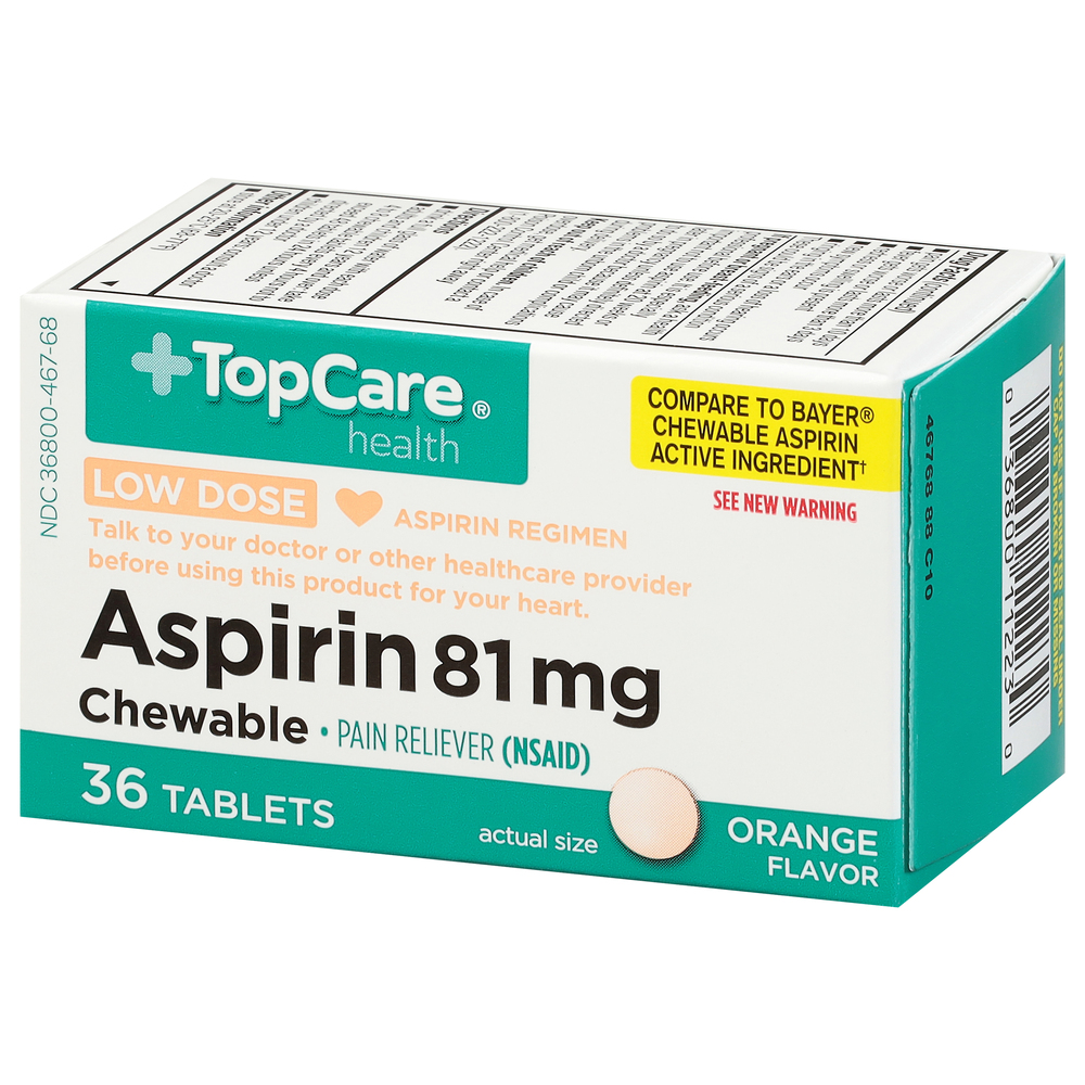 TopCare Health Aspirin, Low Dose, 81 mg, Chewable Tablets, Orange Flavor