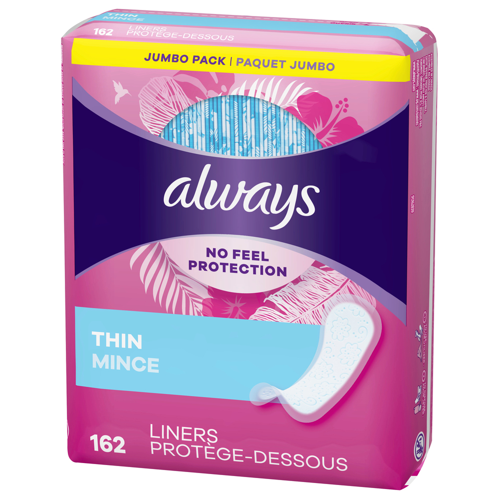 Always Liners, Daily Fresh, Thin Regular, Unscented-Front-Right-Elevated