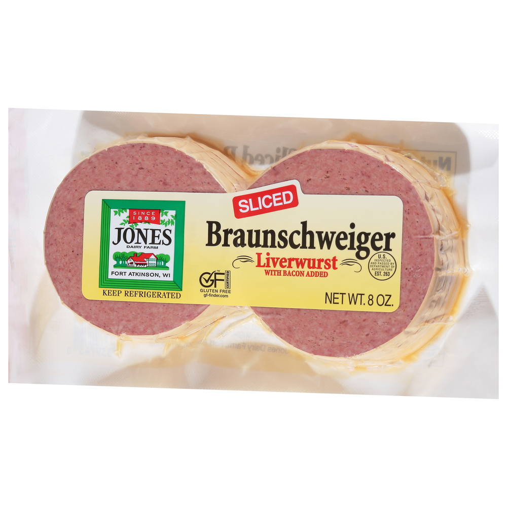 Jones Dairy Farm Liverwurst, Braunschweiger, SlicedFrontRightElevated