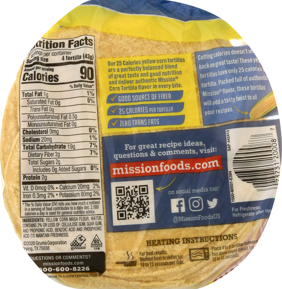 Mission Tortillas, Yellow Corn, Super Soft, 25 CaloriesPlanogramBack