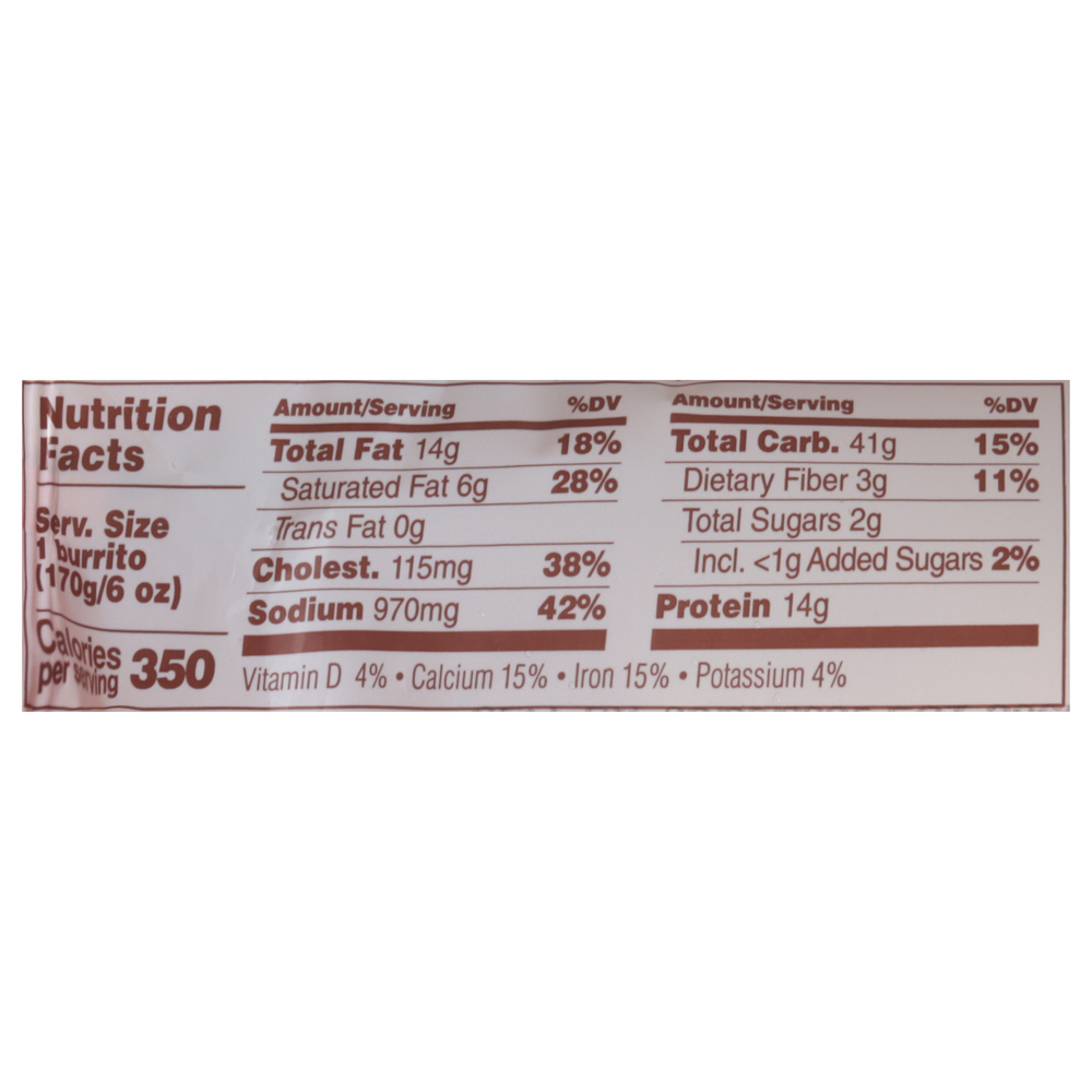 Green Chile Food Company Breakfast Burrito, Egg & SausageNutritionFacts