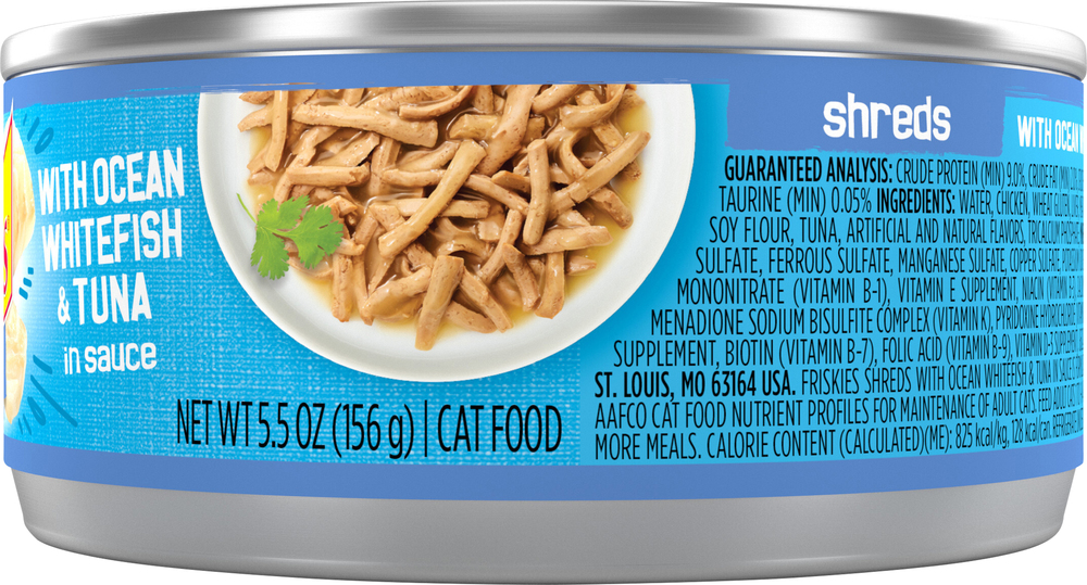 Friskies Cat Food with Ocean White Fish Tuna in Sauce Shreds Adult