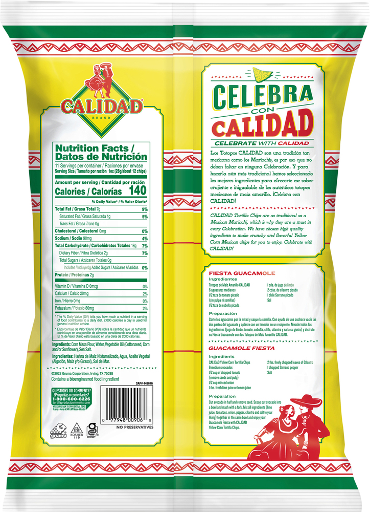 Calidad Tortilla Chips, CornPlanogramBack