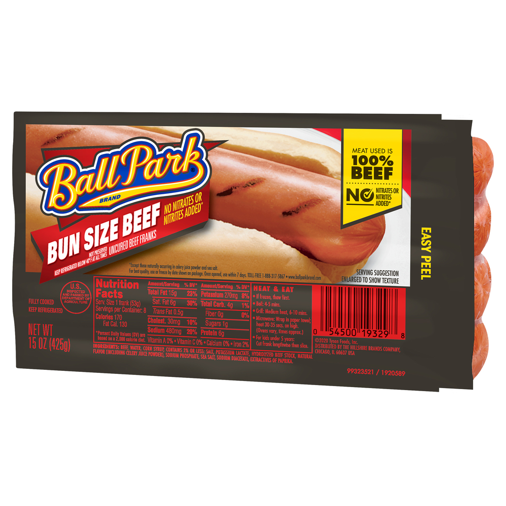 Ball Park Ball Park Bun Length Hot Dogs, Beef, 8 CountFrontRightElevated