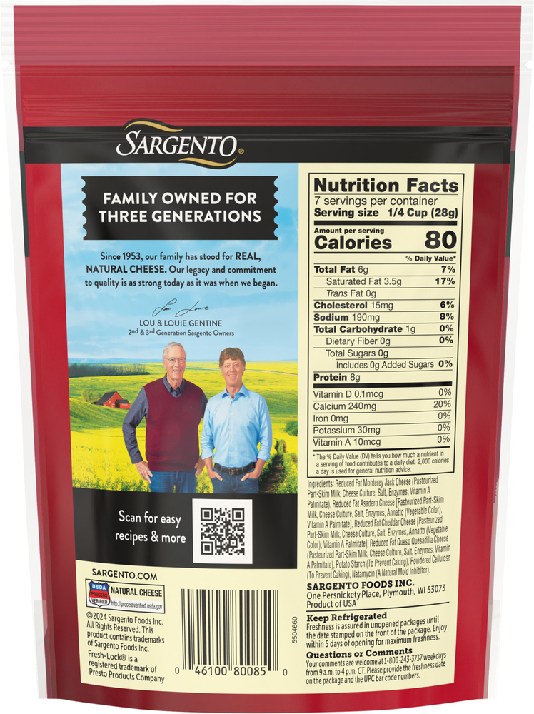 Sargento Off the Block Cheese, Natural, Reduced Fat, Traditional Cut, 4