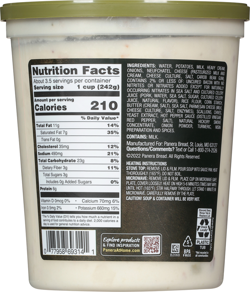 Panera Bread Baked Potato Soup, 32 OZ Soup Cup (Gluten Free)PlanogramBack