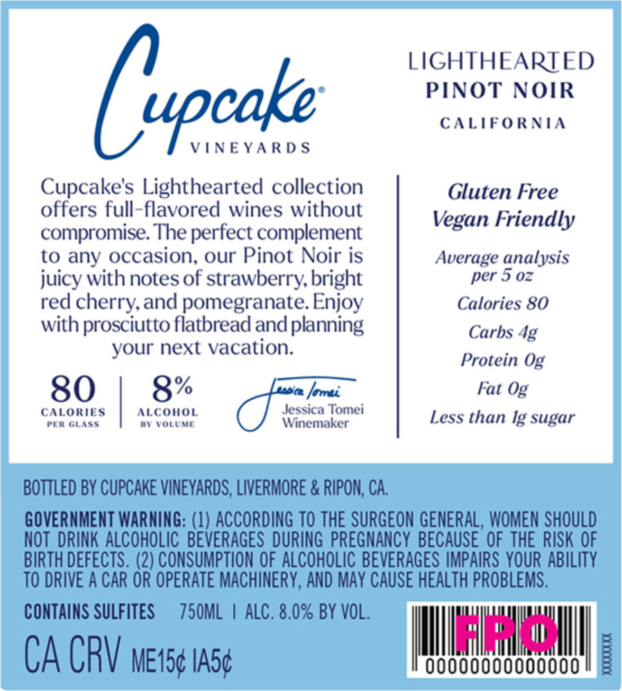Cupcake Lighthearted Pinot Noir California Red Wine