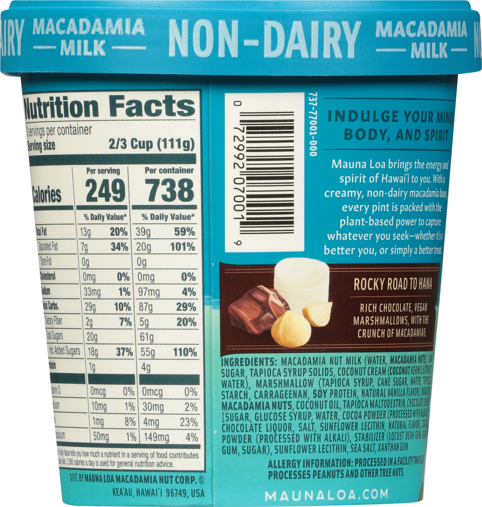 Mauna Loa Frozen Dessert, Non Dairy, Macadamia Milk, Rocky Road to