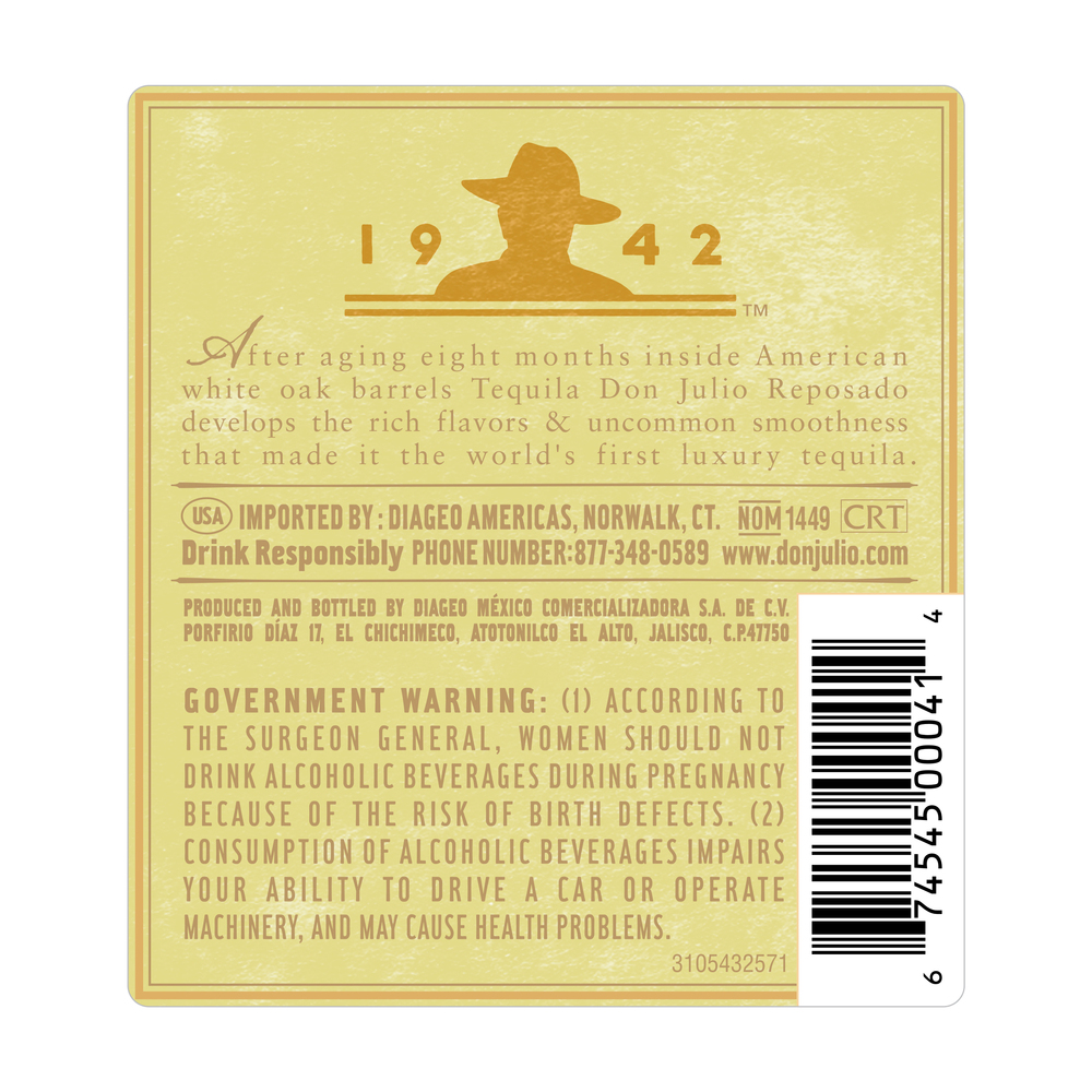 Don Julio Don Julio Reposado Reposado Tequila Nutrition Facts Don Julio Don Julio Reposado Reposado Tequila Nutrition Facts