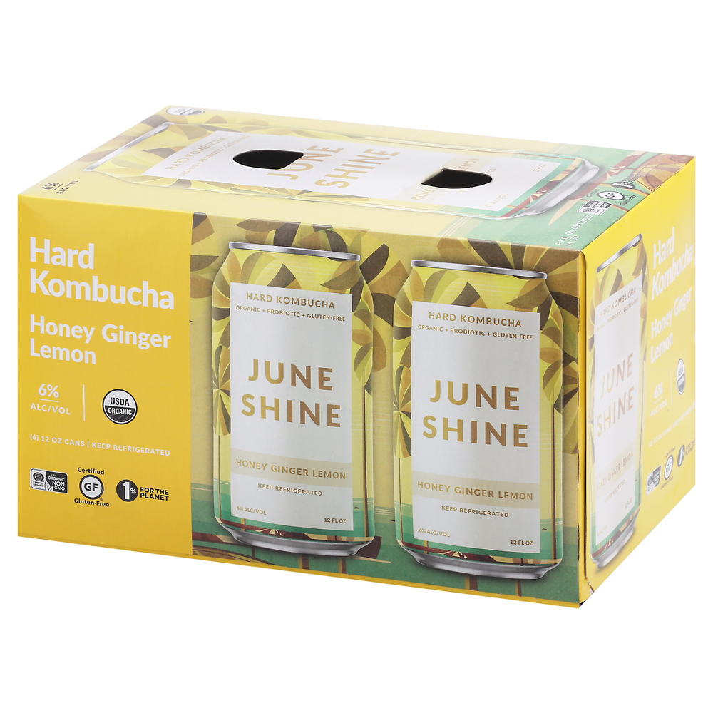 June Shine Hard Kombucha, Honey Ginger Lemon, 6 Pack