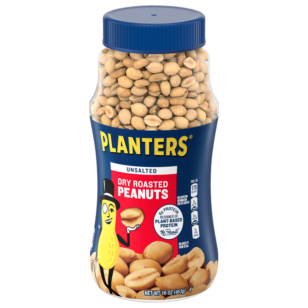 Planters Peanuts, Dry Roasted, Unsalted-Front-Right-Elevated