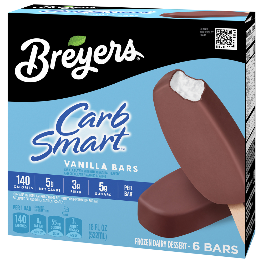 Breyers Carb Smart Frozen Dairy Dessert Bars, VanillaFrontRightElevated