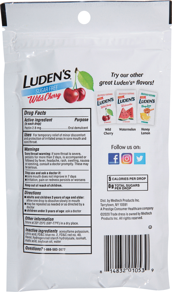 Luden's Throat Drops, Sugar Free, Wild Cherry