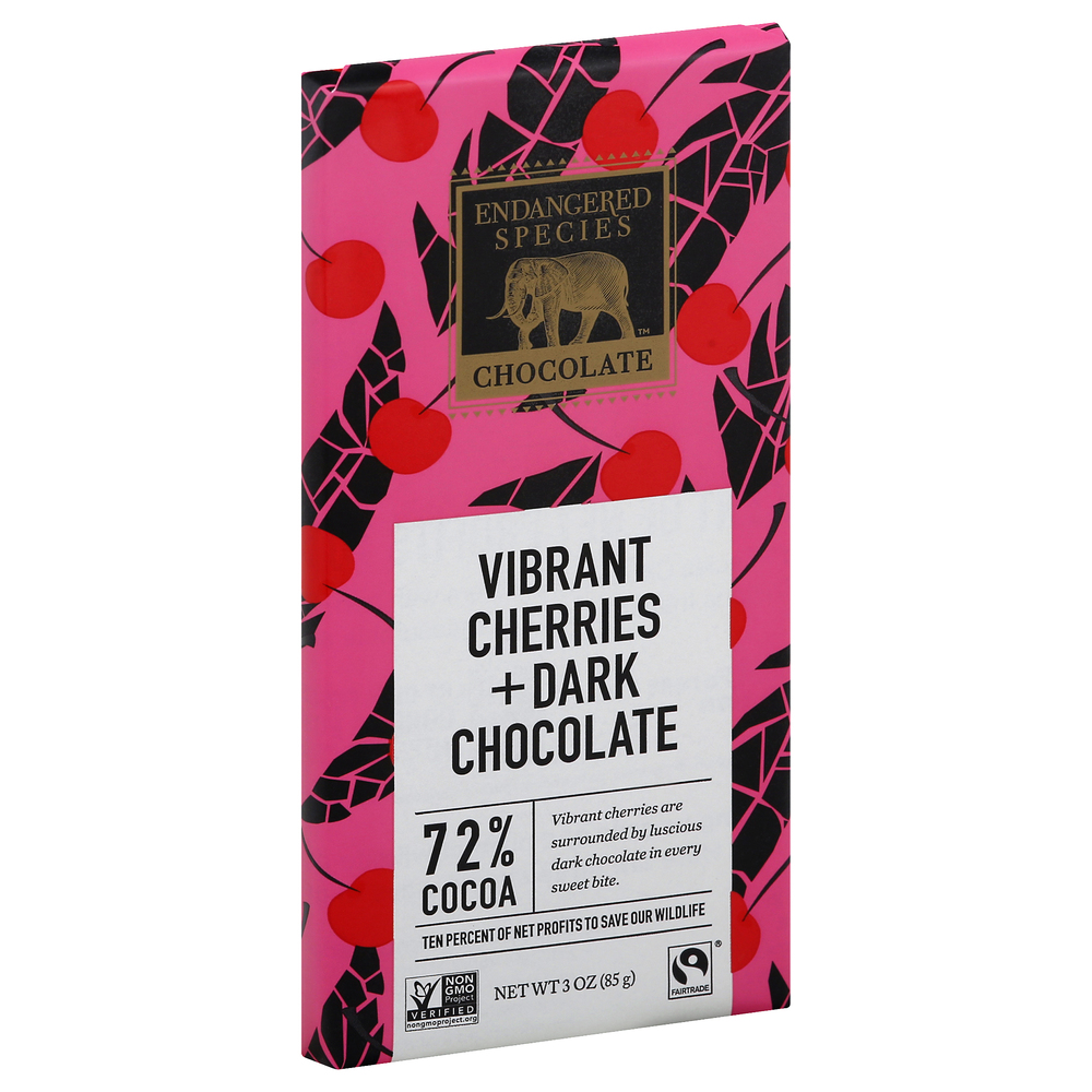 Endangered Species Dark Chocolate, Vibrant Cherries, 72% Cocoa