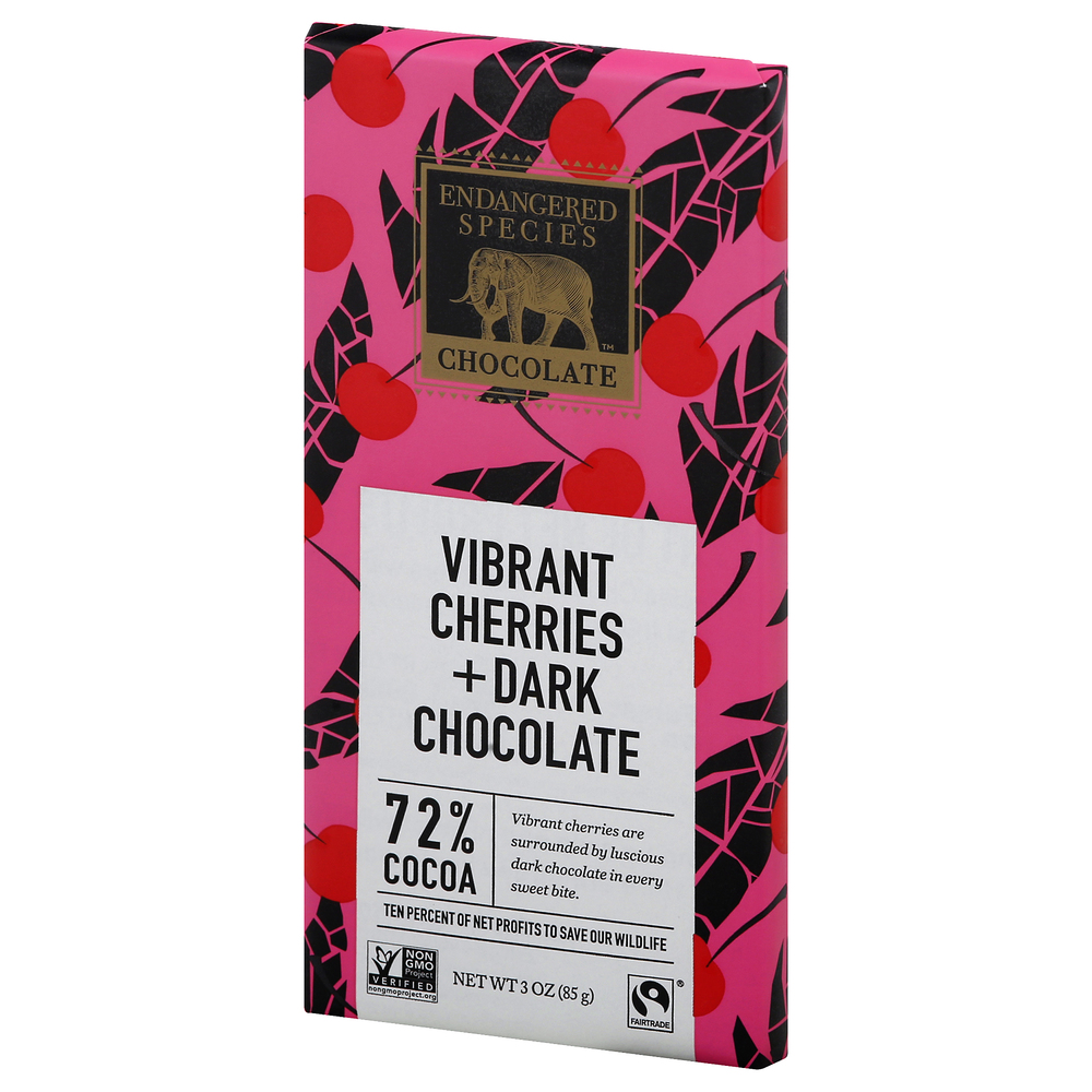 Endangered Species Dark Chocolate, Vibrant Cherries, 72% Cocoa