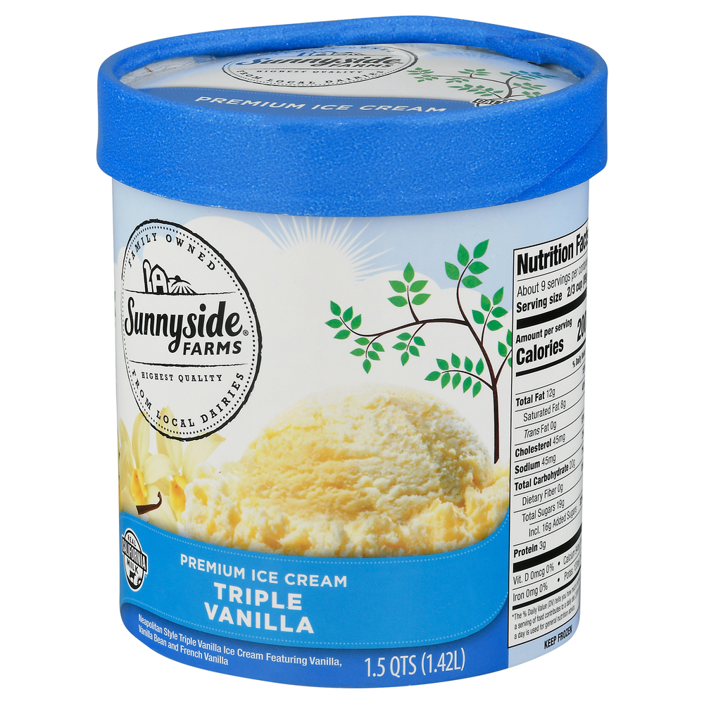 Sunnyside Farms Ice Cream, Premium, Triple VanillaFrontRightElevated